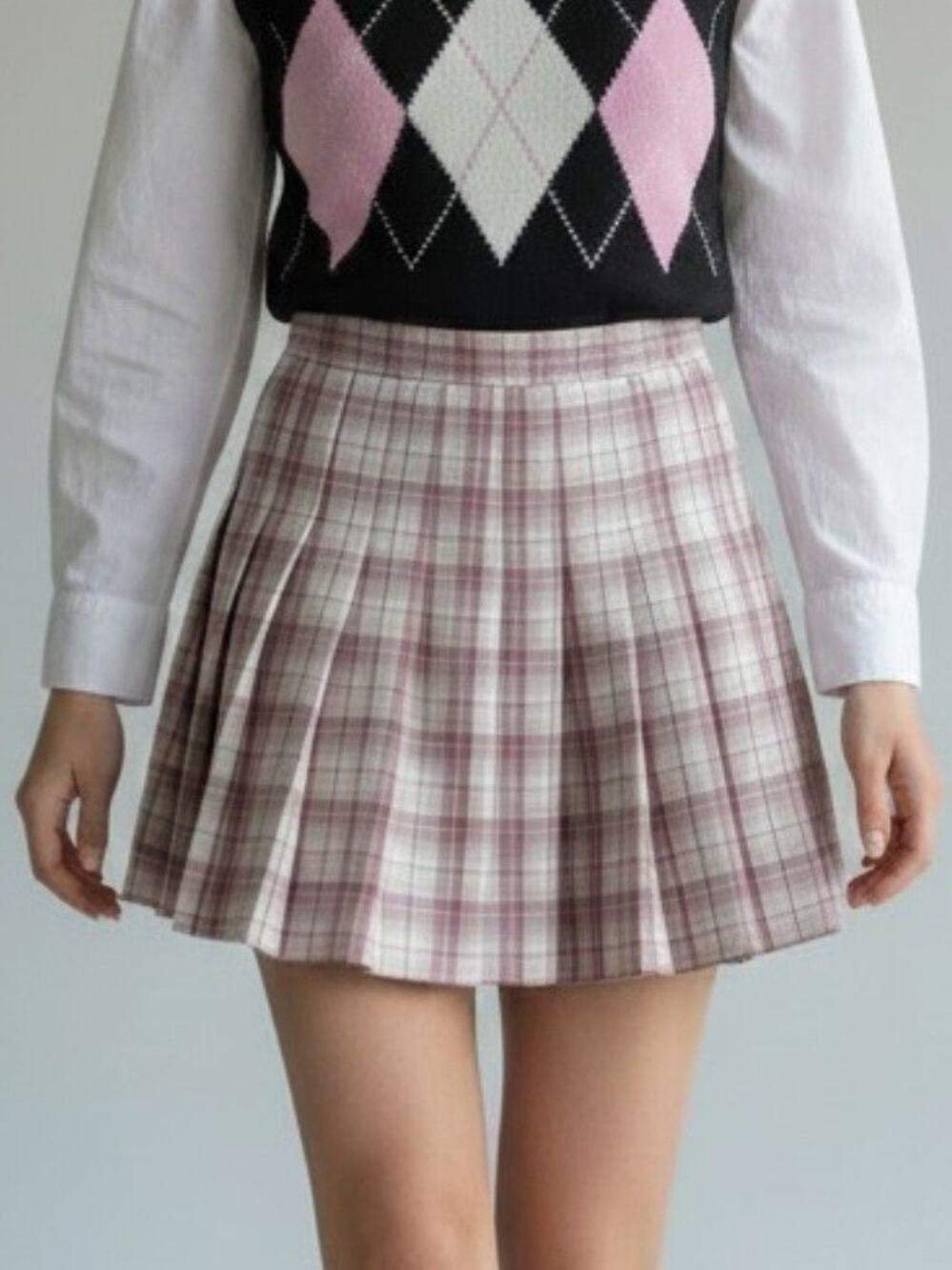 Academia ROMWE Pink Plaid Pleated Mini Skirt Size XS Preppy Punk Schoolgirl
